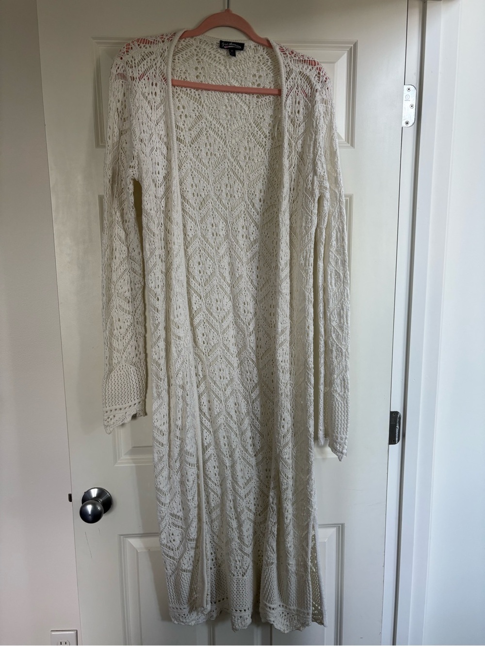 Freshman Open-Front Crochet Cardigan - white
